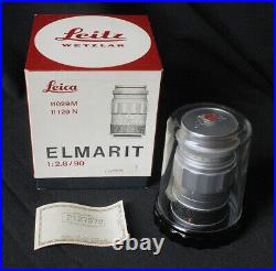 LEICA Leitz 90mm ELMARIT f2.8 silver chrome original box Germany 11129N