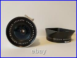 Leica 21mm f/3.4 Super-Angulon M-Mount Chrome Lens & Hood, Leitz Wetzlar Germany