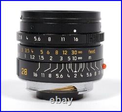 Leica Leitz Summicron M 28mm F2 lens ASPH E46 with shade and cap + case