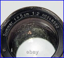 Leitz Summar 50mm f/2 Collapsible Lens Leica Screw L39 CLA'd, SEE DESC